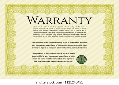 Yellow Vintage Warranty template. Vector illustration. With complex linear background. Perfect design. 