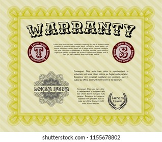 Yellow Vintage Warranty template. Vector illustration. Easy to print. Nice design. 