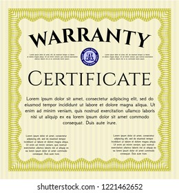 Yellow Vintage Warranty template. Vector illustration. Easy to print. Perfect design. 