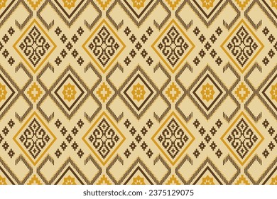 Yellow vintages cross stitch traditional ethnic pattern paisley flower Ikat background abstract Aztec African Indonesian Indian seamless pattern for fabric print cloth dress carpet curtains and sarong