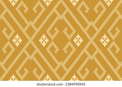 Yellow vintages cross stitch traditional ethnic pattern paisley flower Ikat background abstract Aztec African Indonesian Indian seamless pattern for fabric print cloth dress carpet curtains and sarong
