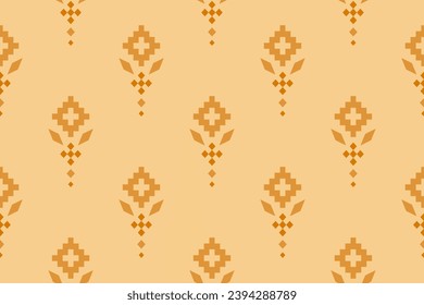 Yellow vintages cross stitch traditional ethnic pattern paisley flower Ikat background abstract Aztec African Indonesian Indian seamless pattern for fabric print cloth dress carpet curtains and sarong