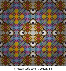Yellow, violet and blue abstract background painted geometry shine and layer element seamless pattern. Vector illustration.