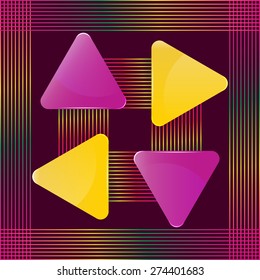 Yellow and violet glass triangular presentation signs with abstract colorful lines design vector