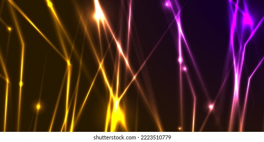 Yellow violet neon glowing laser lines hi-tech background. Abstract futuristic vector design