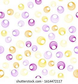 Yellow violet orange circle rings textile print. Round shape geometric elements vector seamless pattern. Circle rings textile design for clothes or interior design.