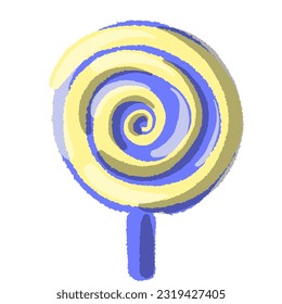 Yellow and violet spiral lollipop icon vector Round lollipop icon isolated on a white background. For t shirt, postcard, poster