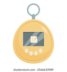 Yellow virtual pet keychain hanging on a chain, bringing back the nostalgia of the 90s