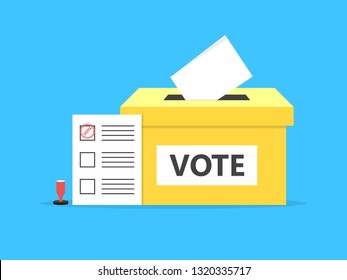 Yellow Voting Box paper and Stamp Illustration Vector Icon