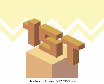 Yellow Voxel of 1st Position in Isometric 2D with Base, Pixel Art Style