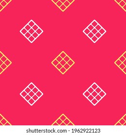 Yellow Waffle icon isolated seamless pattern on red background.  Vector