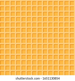 Yellow waffle seamless vector pattern. Cartoon wafer repeated background. Ice cream cone texture