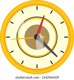 Yellow wall clock, illustration, vector on a white background.