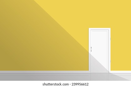 yellow wall and white door with shadow