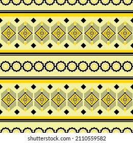 Yellow wallpaper with geometric ethnic seamless pattern for background, clothing Indian fabric