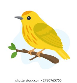 Yellow warbler perched on branch in minimal flat vector style, yellow warbler isolated with bright trendy wildlife illustration art