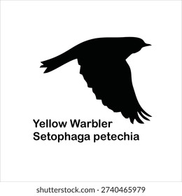 Yellow Warbler Silhouette Vector – Setophaga petechia Flying Songbird Black Design