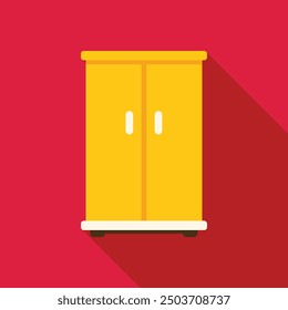 Yellow wardrobe standing in the room with red wall flat design long shadow illustration