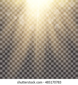 Yellow warm light effect, sun rays, beams isolated on transparent background. Vector illustration.