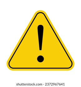 Yellow warning attention sign with exclamation mark symbol. Vector illustration isolated on white background
