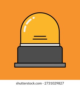 Yellow warning beacon light sits isolated on an orange field symbolizing danger alert security safety and immediate notification needs in modern graphic design.