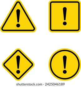Yellow Warning Dangerous attention icon set, danger symbol, filled flat sign, solid pictogram, isolated on white. Exclamation mark symbol. Alert caution warn. Road Industry Safety Advisory Signal