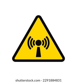 Yellow warning hazard symbol - Radio emission sign, yellow triangle -attention Non-ionizing radiation.