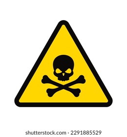 Yellow warning hazard symbol - Skull and Bones sign, yellow triangle -attention Skull and Bones.