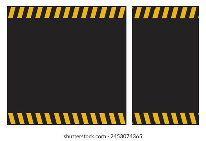 Yellow Warning Lines with Copy Space on Black Background Posters Set for Safety, Construction, Attention Concepts. Square and Vertical Design Templates for Web, Print and Social Media