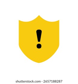 Icono de escudo de advertencia amarillo con símbolo de signo de exclamación negro para mensajes de alerta de seguridad, precaución, seguridad, protección contra riesgos y notificación.