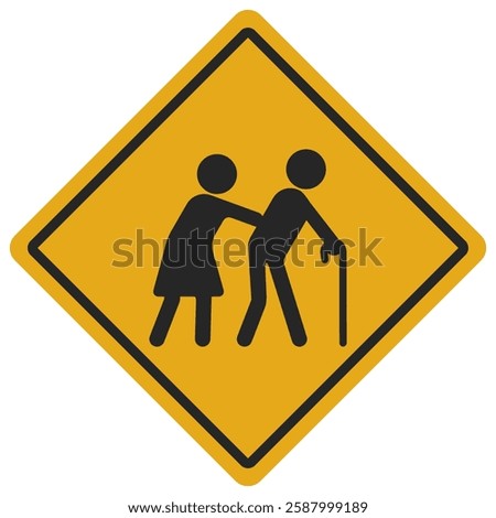Yellow warning sign for aged care or elderly people crossing the road in vector