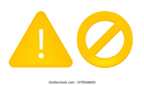 Yellow warning sign and brake light. For web elements and applications. Warnings about dangerous errors, a virus problem, or incorrect filling. Isolated on a white background.