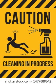 Yellow warning sign Caution Cleaning in progress