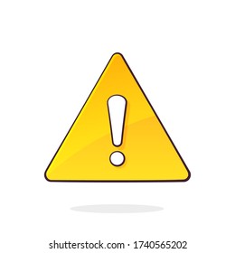 Yellow warning sign and exclamation mark inside. Triangular attention symbol, information signal about problem. Cartoon vector illustration with outline. Clip art Isolated on white background