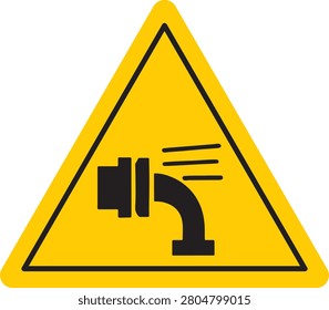 Yellow Warning Sign Featuring a Black Icon of a Spraying Water Pipe or Industrial Fluid Leakage