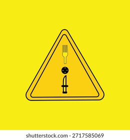 Yellow Warning Sign with Fork Knife and Cookie Icon Concept for Food