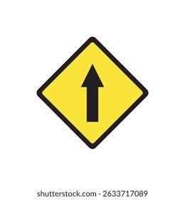 Yellow warning sign indicating a straight road ahead. Common for traffic safety and driving illustrations.