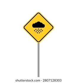 Yellow warning sign for rain and bad weather sign vector design isolated on white background, highway safety icon