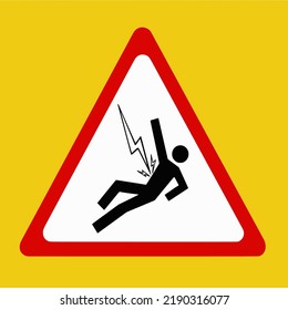 Yellow warning sign with a red border and a black hazard symbol, Beware electric shock Illustration vector warning icon 