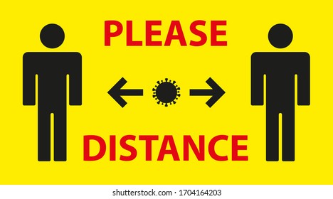 yellow warning sign reminding you of the importance of maintaining distance between people to protect against Coronavirus or Covid-19. Providing safe social distance 
