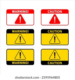 Yellow Warning Sign Set Vector Design on White Background. Various Black and Yellow Warning Signs. Danger or Caution Sign. Vector illustration.