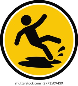 Yellow warning sign for slippery floor hazard.