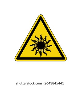 yellow warning sign with sun. sunlight or UV exposure hazard icon