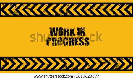 yellow warning sign. Worl in progress background.