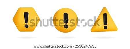 Yellow warning signs with black exclamation mark. Road dangerous symbol. Error icons.