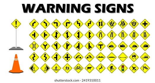yellow warning signs on the highway