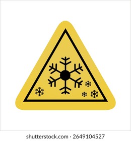 Señal de triángulo de nieve de advertencia amarilla