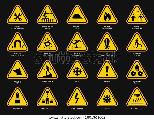 黄色の警告記号 危険記号付き三角形標識アテンションカメラの電気危険ベクトルテンプレート のベクター画像素材 ロイヤリティフリー
