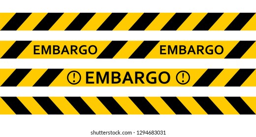 Yellow Warning Tape With The Inscription Embargo, Vector Tape, Warning Of The Embargo, The Ban On The Sale Of Oil Products