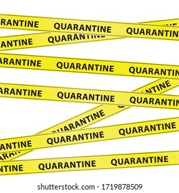 Yellow warning tape strips with the text "QUARANTINE", caution concept, isolated on white background, transparent vector 